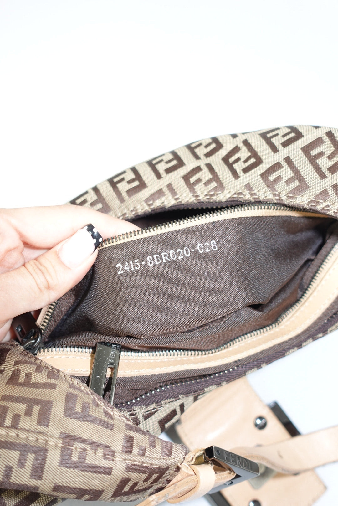 110. Fendi Zucchini Vintage Hobo Brown Canvas Monogram Croissant Bag