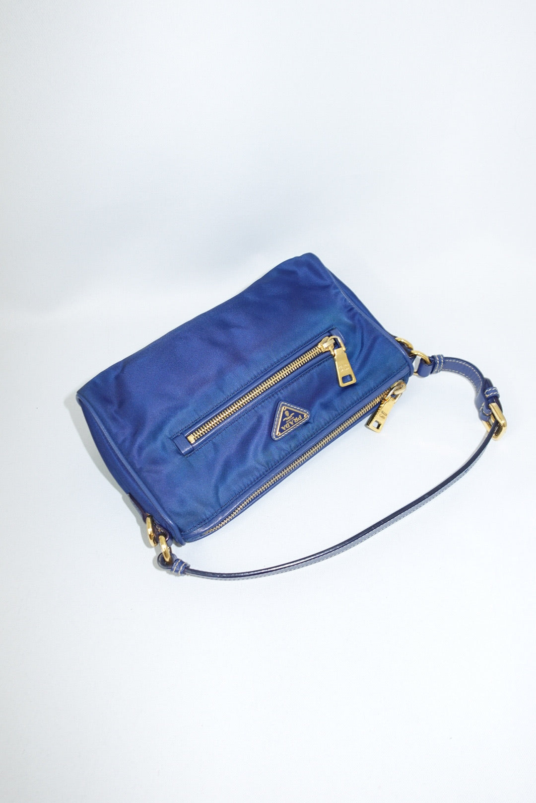 Prada Nylon Navy and Gold Shoulder Bag Y2K