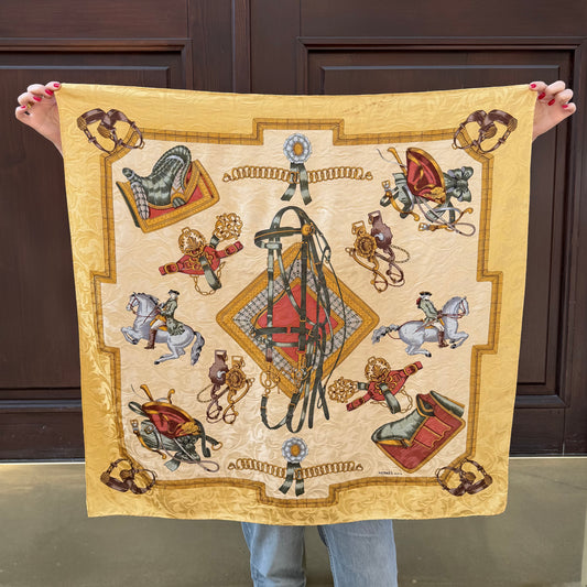 Hermès Gold Vintage Silk Foulard Scarf