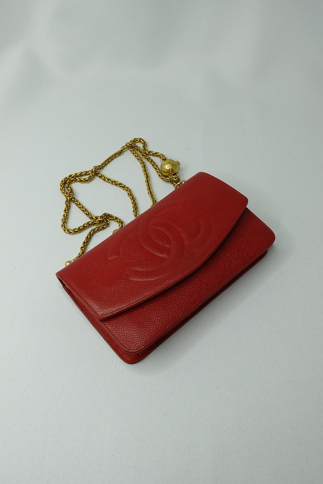 007.Re-Worked Chanel CC Flap Vintage W.O.C Red Grained Calfskin