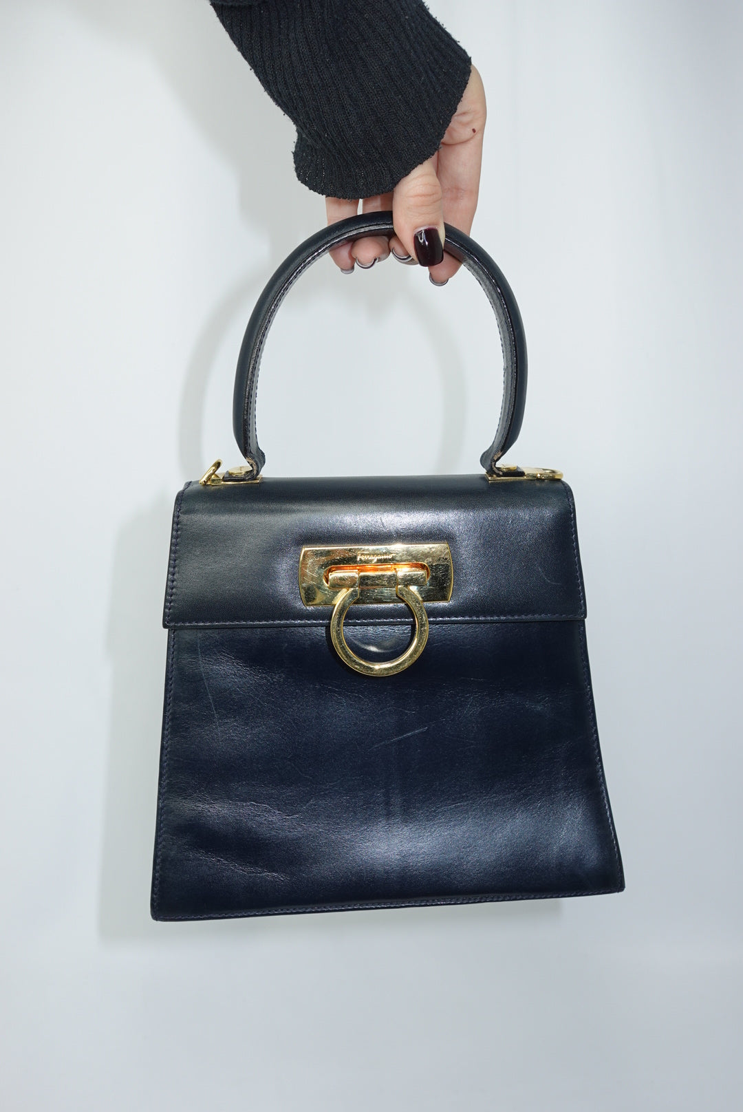 Ferragamo Vintage Navy Iconic Top Handle Bag