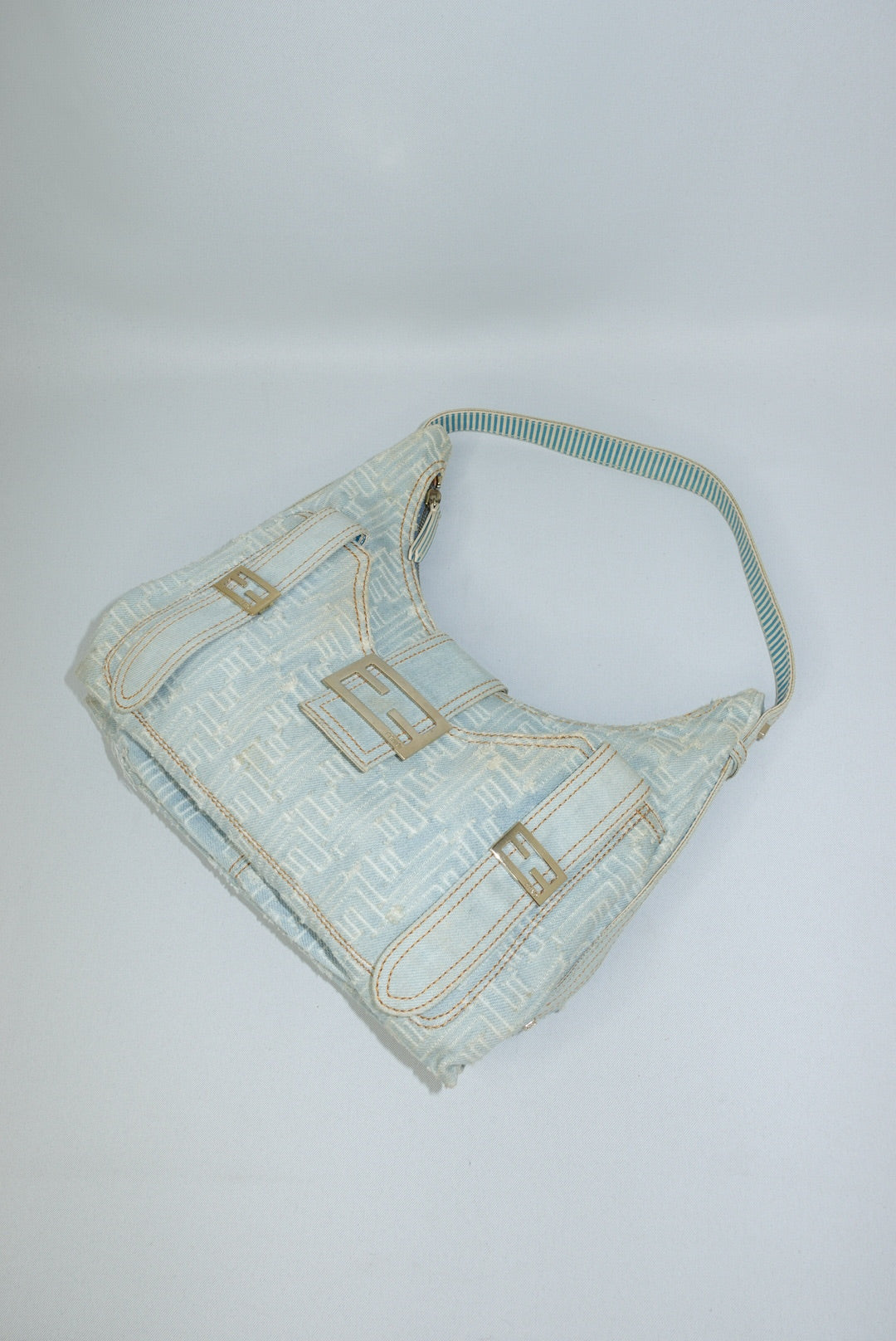 Fendi FF Zucca Light Wash Denim Hobo Bag