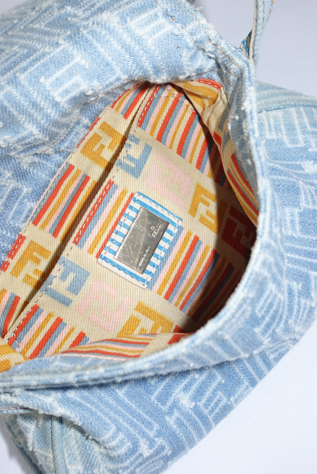 Fendi Zucca Vintage Denim Long Baguette Crossbody Bag