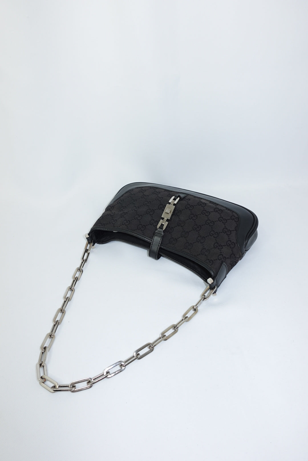 Gucci Mini Jackie Monogram Black Canvas Vintage Shoulder Bag
