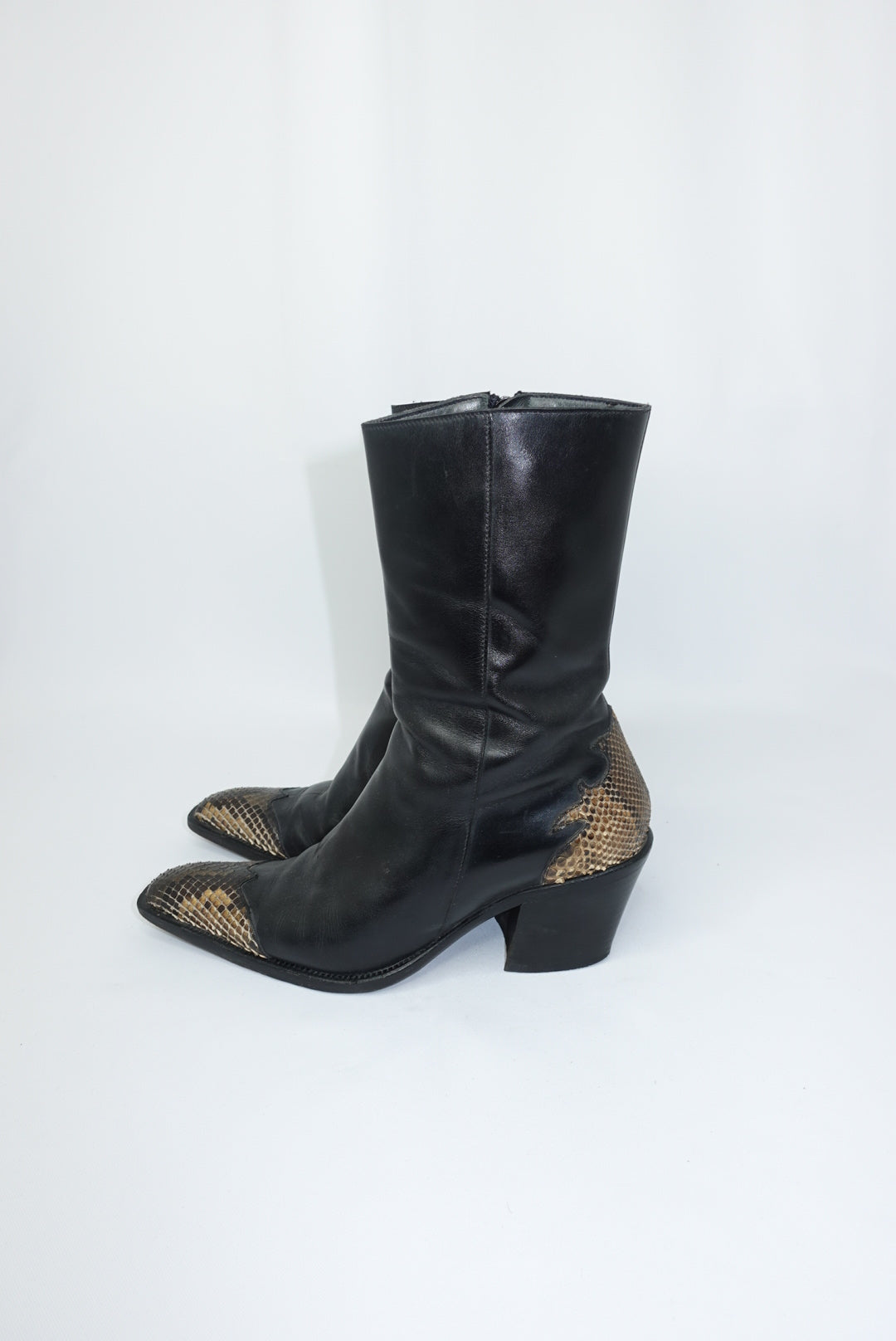 Vintage Black Western Boots With Python Detailing