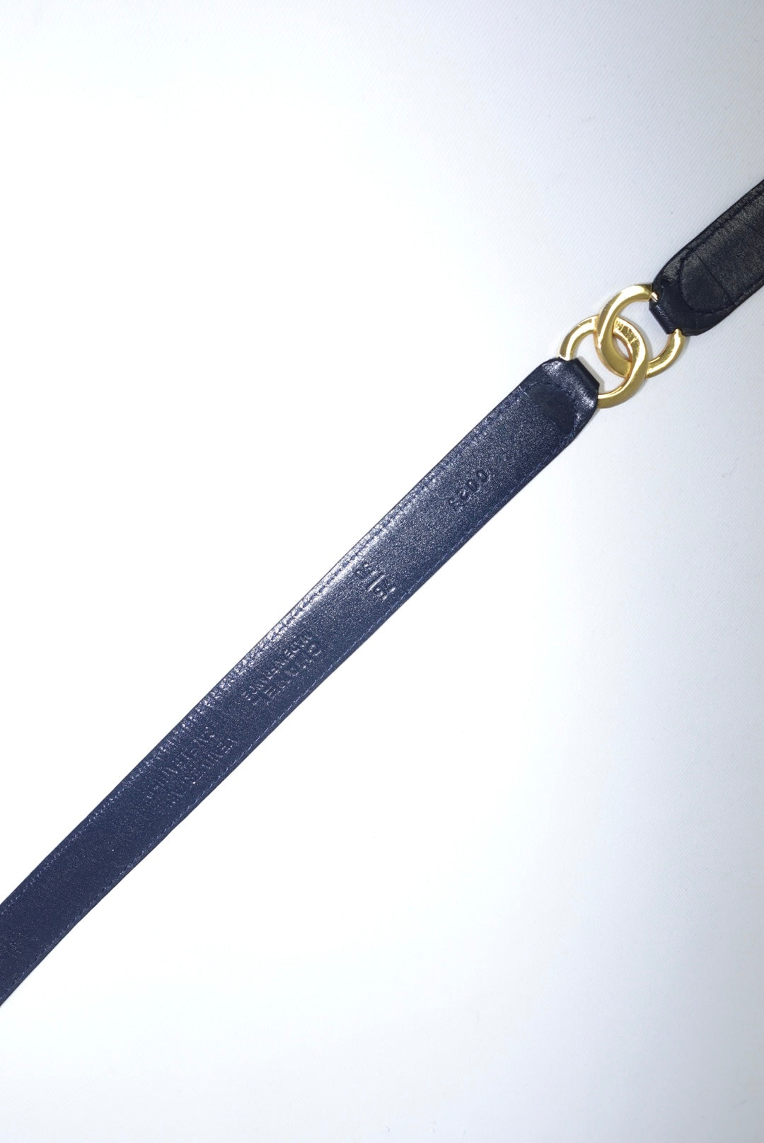 Chanel Navy Blue Leather CC Logo Vintage Belt