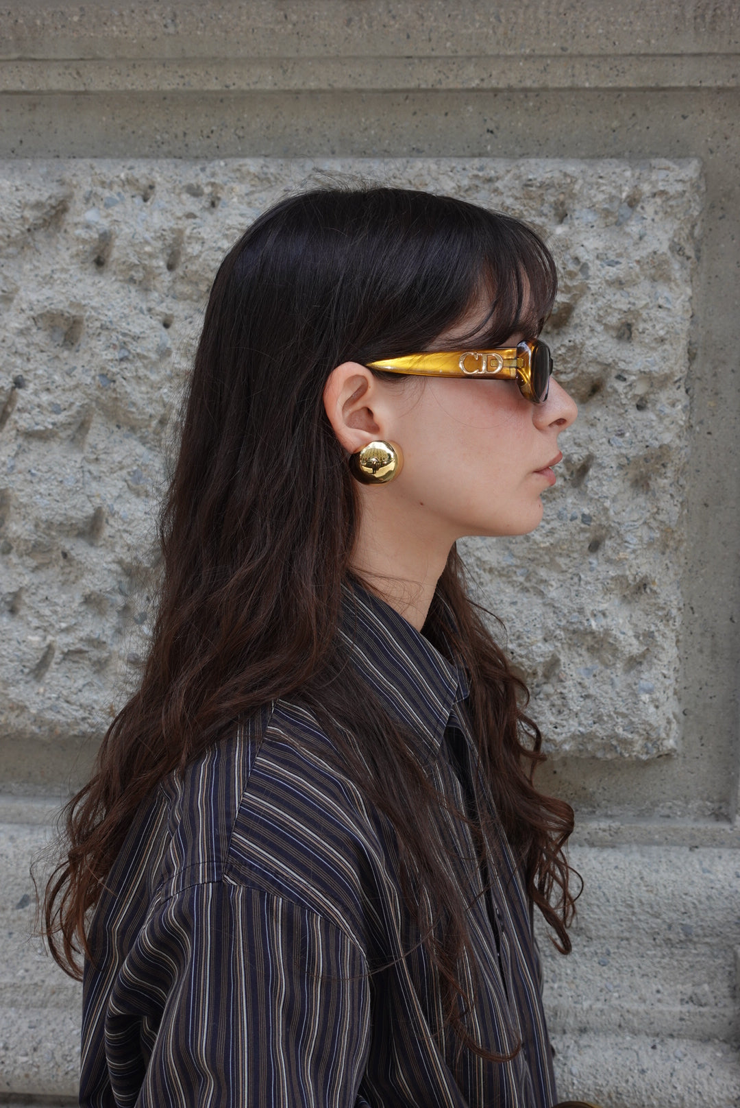 Stainless Steel Gold Toned Big Round Shaped Earrings