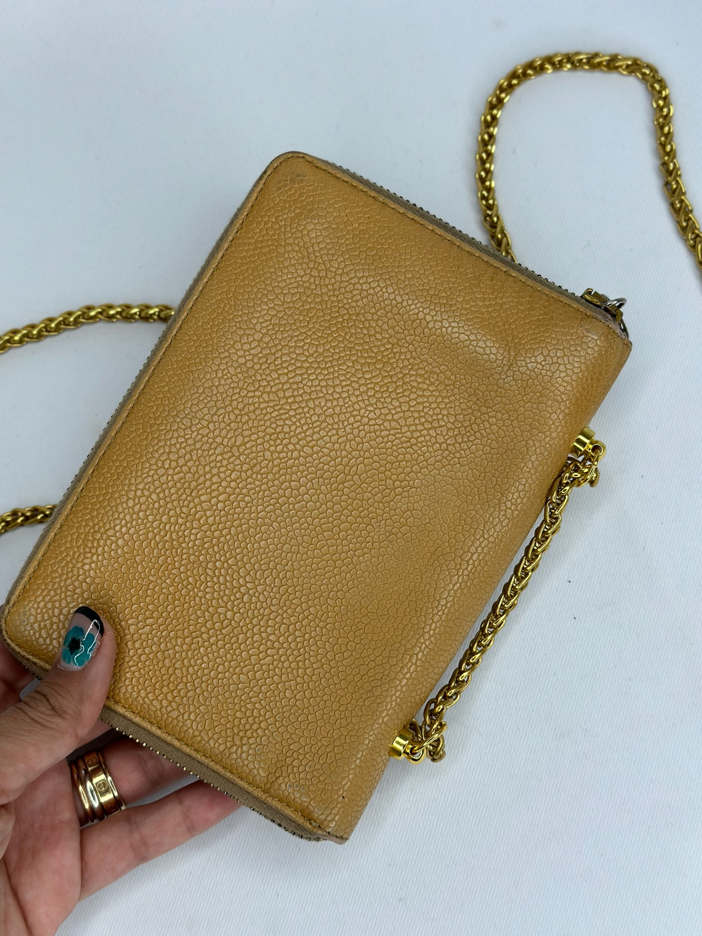 190. Re-Worked Chanel Caramel Beige Medium Zip W.O.C.