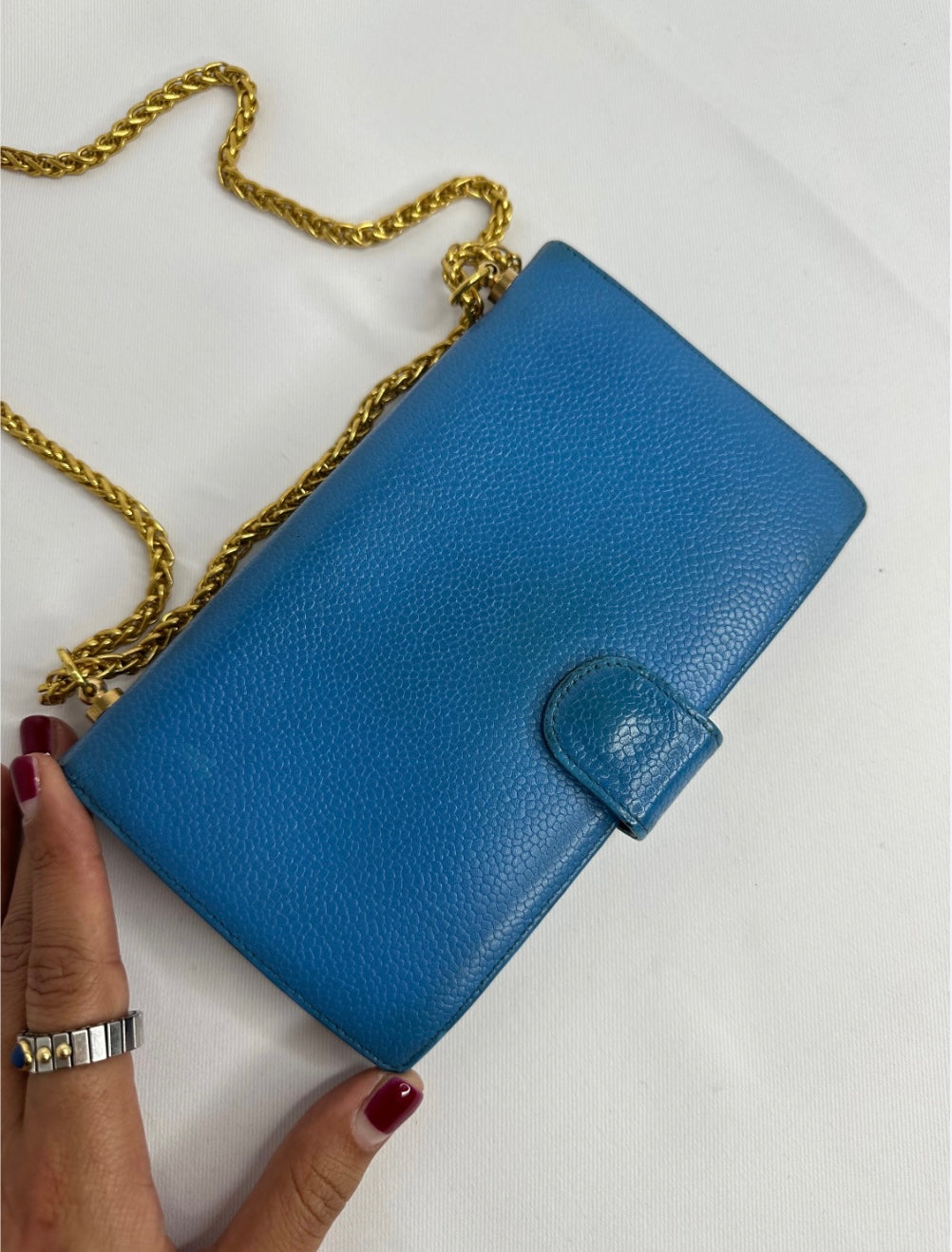 163. Chanel Re-Worked Electric Blue CC Logo Bifold W.O.C.