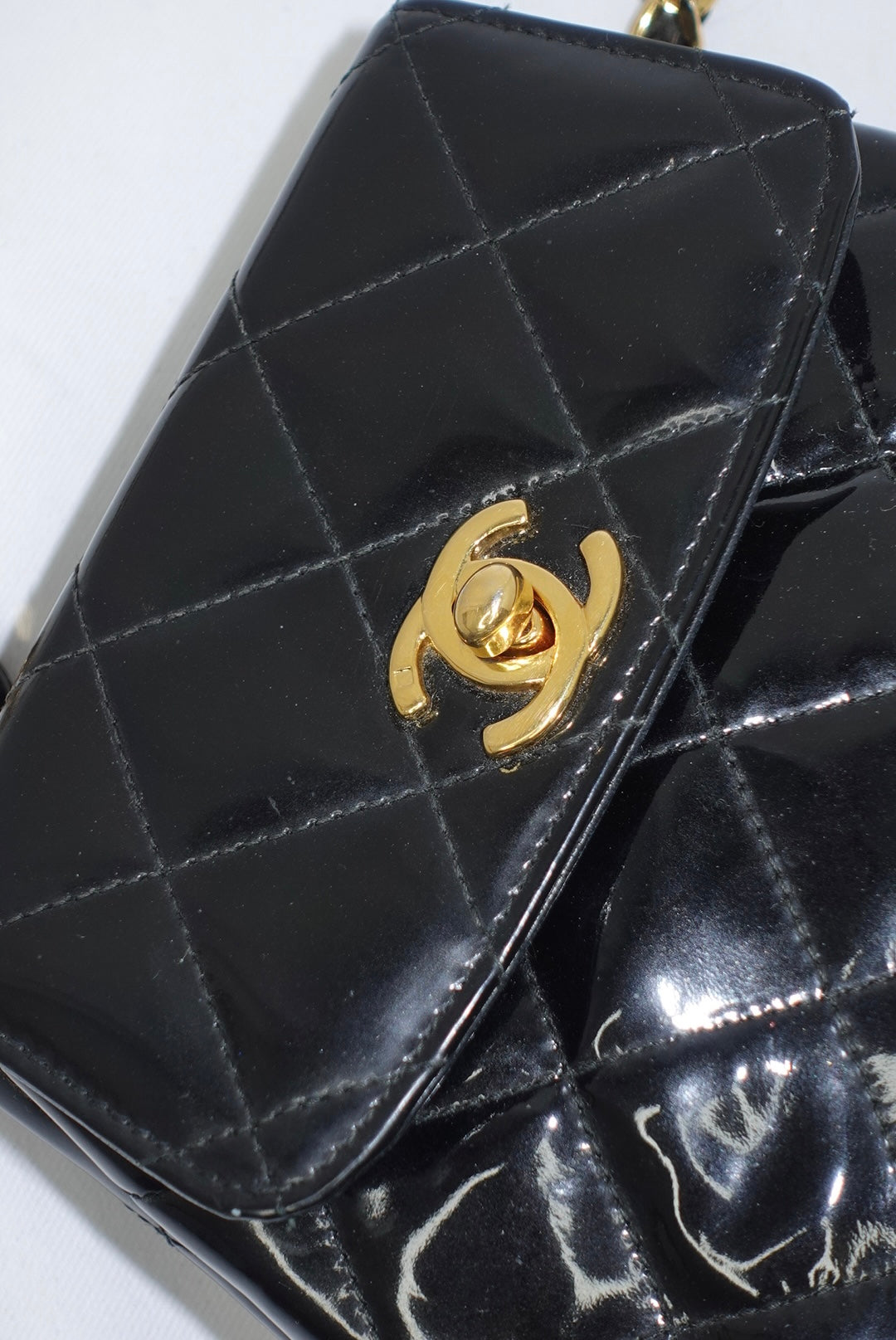 Chanel Vintage Black Patent Leather Timeless Belt Bag CC Logo