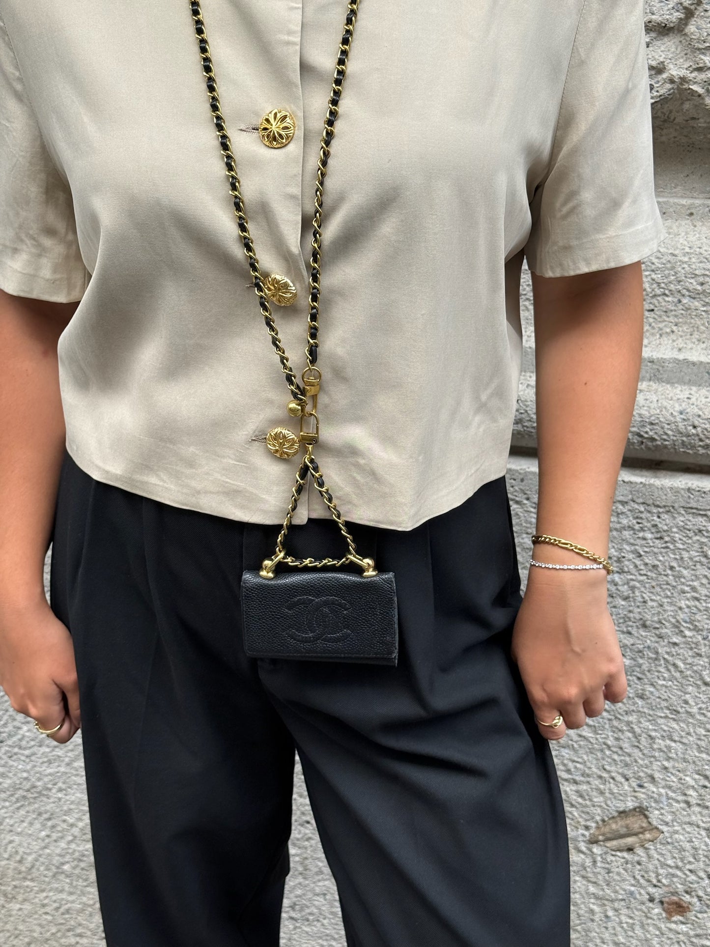 123. Re-Worked Chanel Mini Black Keyholder Caviar Leather W.O.C.