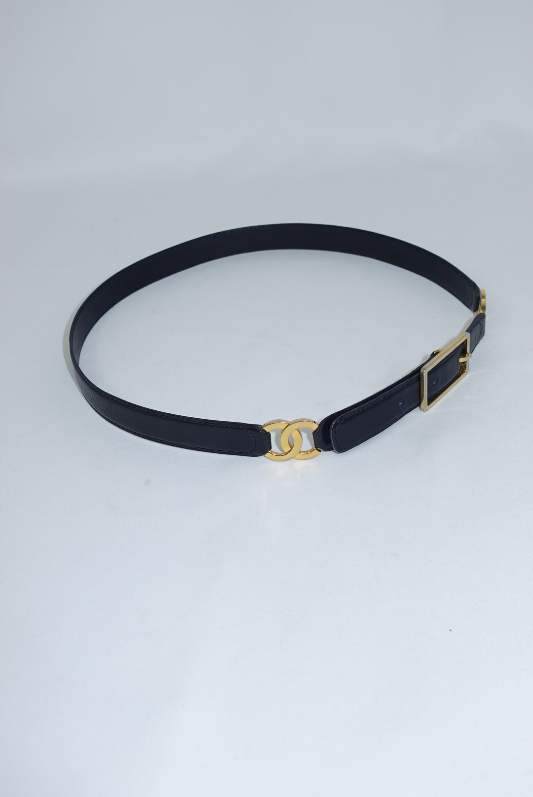 Chanel Navy Blue Leather CC Logo Vintage Belt