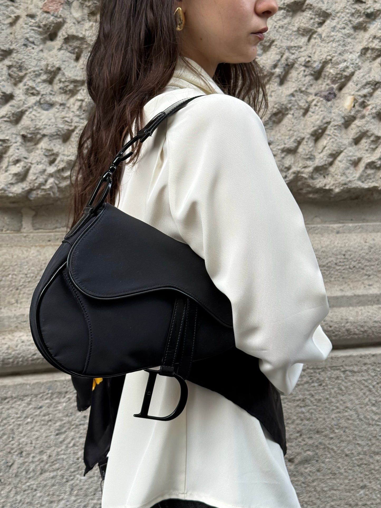 117. Christian Dior Saddle Black Nylon Vintage Shoulder Bag