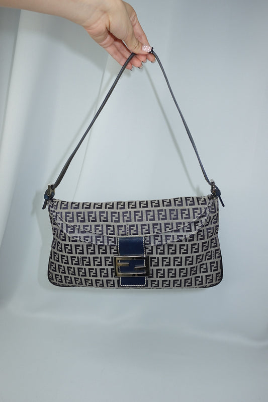 111. Fendi Zucchini Vintage Baguette in Navy Canvas Monogram