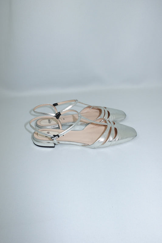 Fendi Silver Vintage Slingback 37