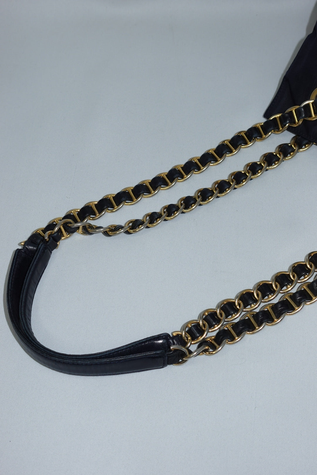 Prada Nylon Navy Gold Toned Chain Shoulder Bag