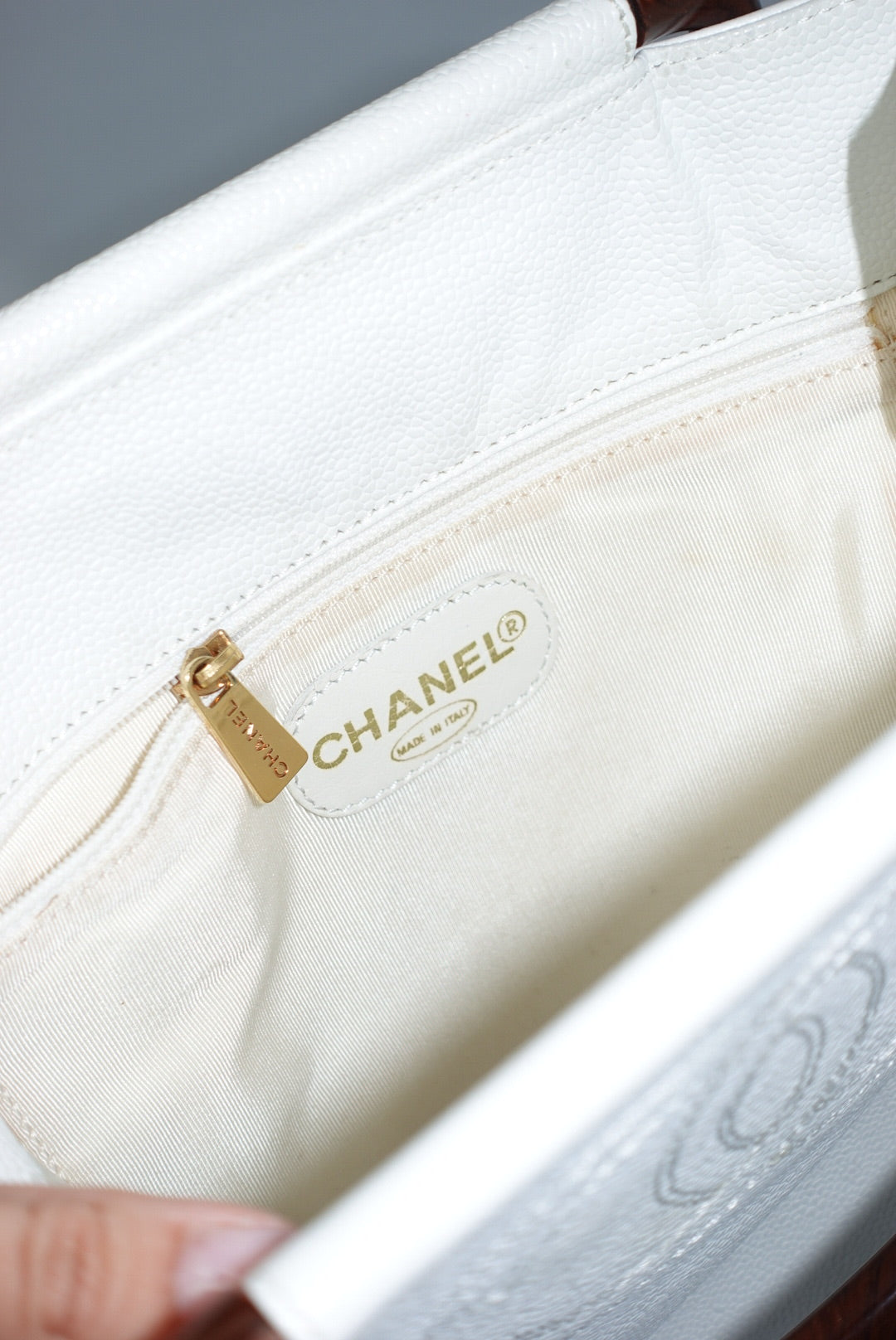 Chanel Vintage Mini Tote Bag White Leather