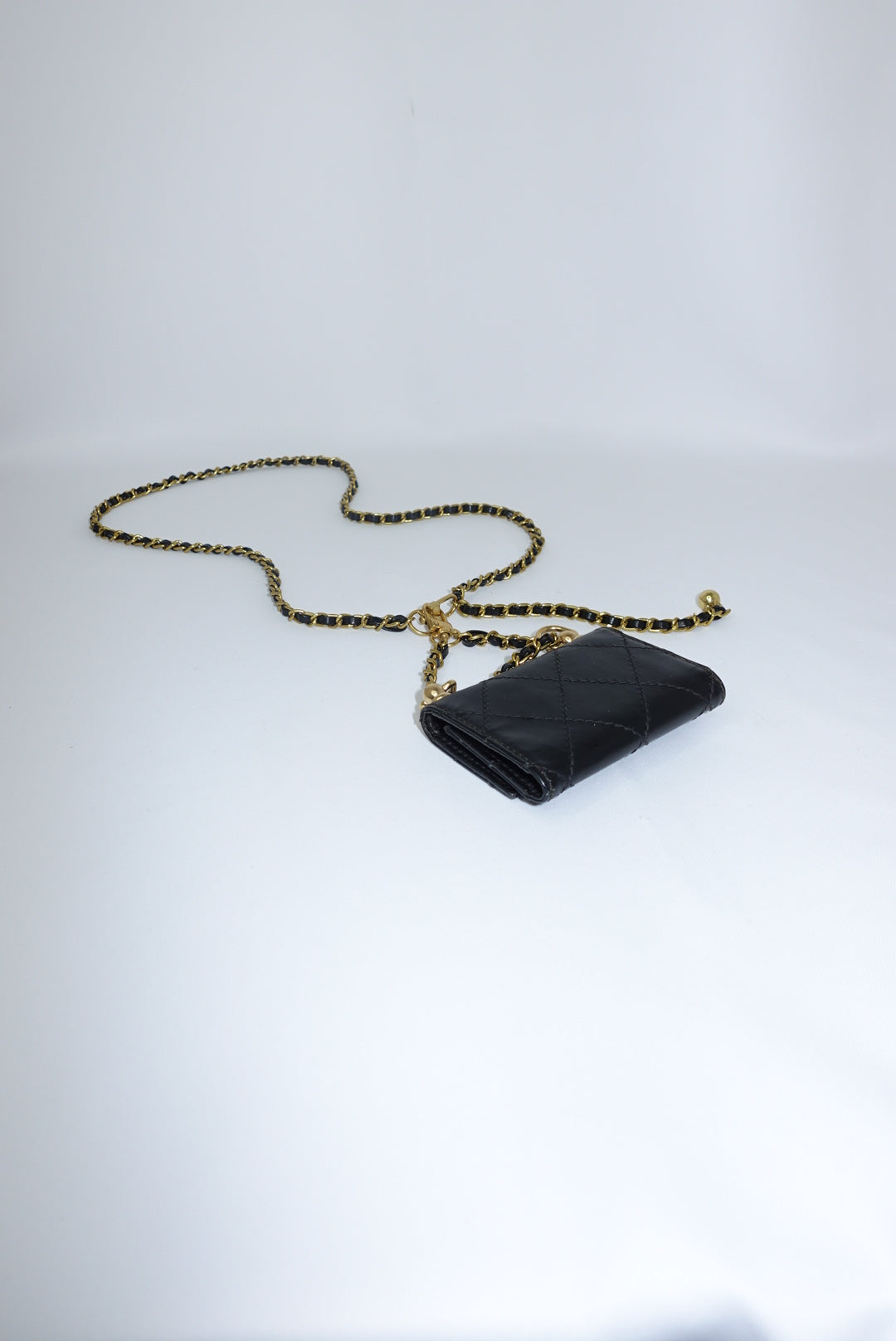 122. Re-Worked Chanel Timeless Mini Keychain Quilted Black Leather W.O.C.
