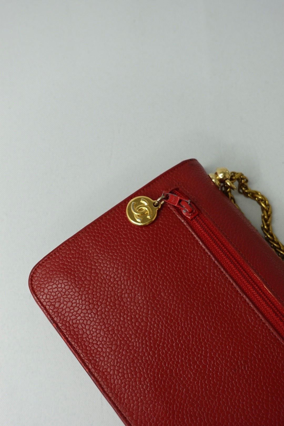 007.Re-Worked Chanel CC Flap Vintage W.O.C Red Grained Calfskin