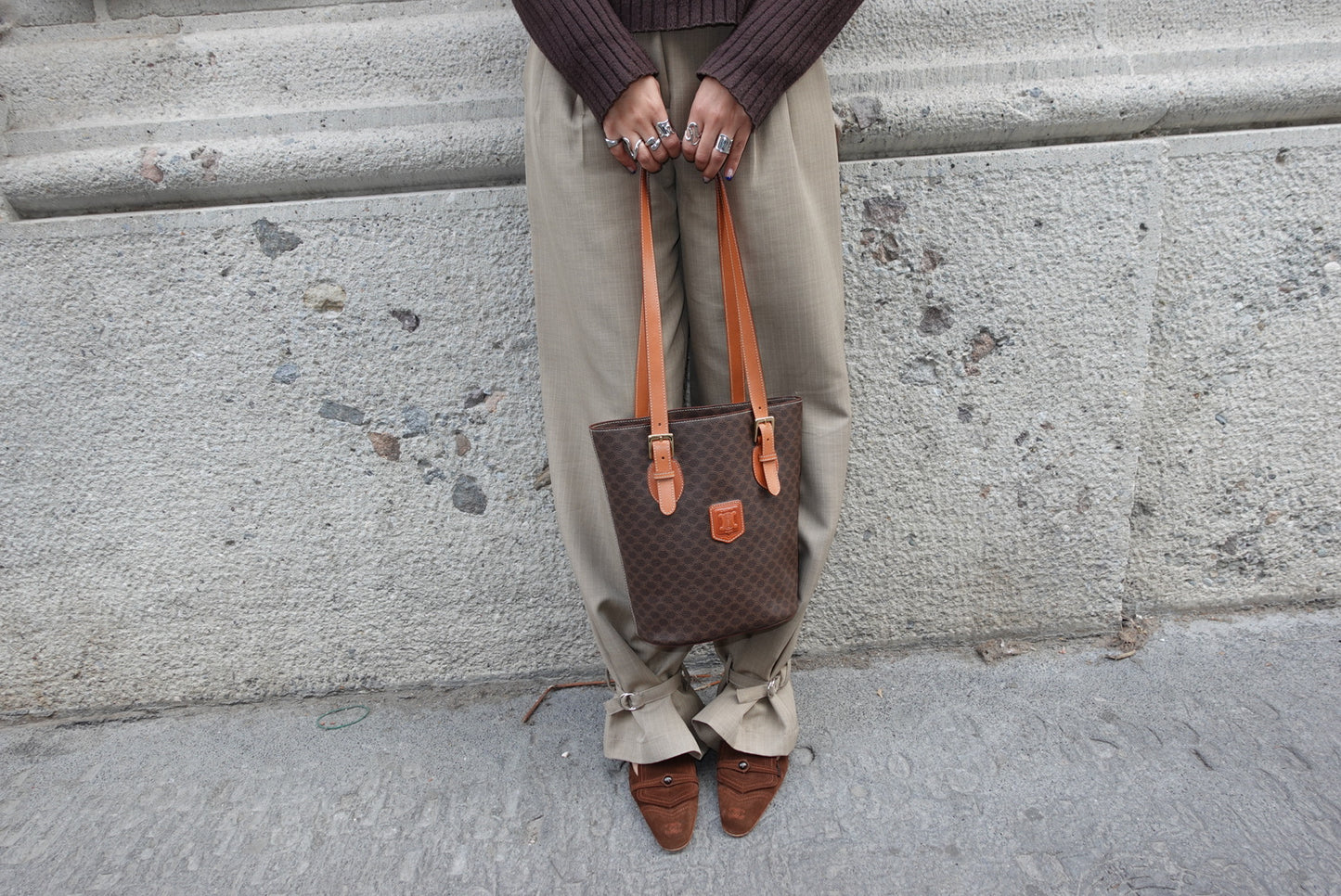 Celine Monogram Canvas and Leather Brown Vintage Bucket Bag