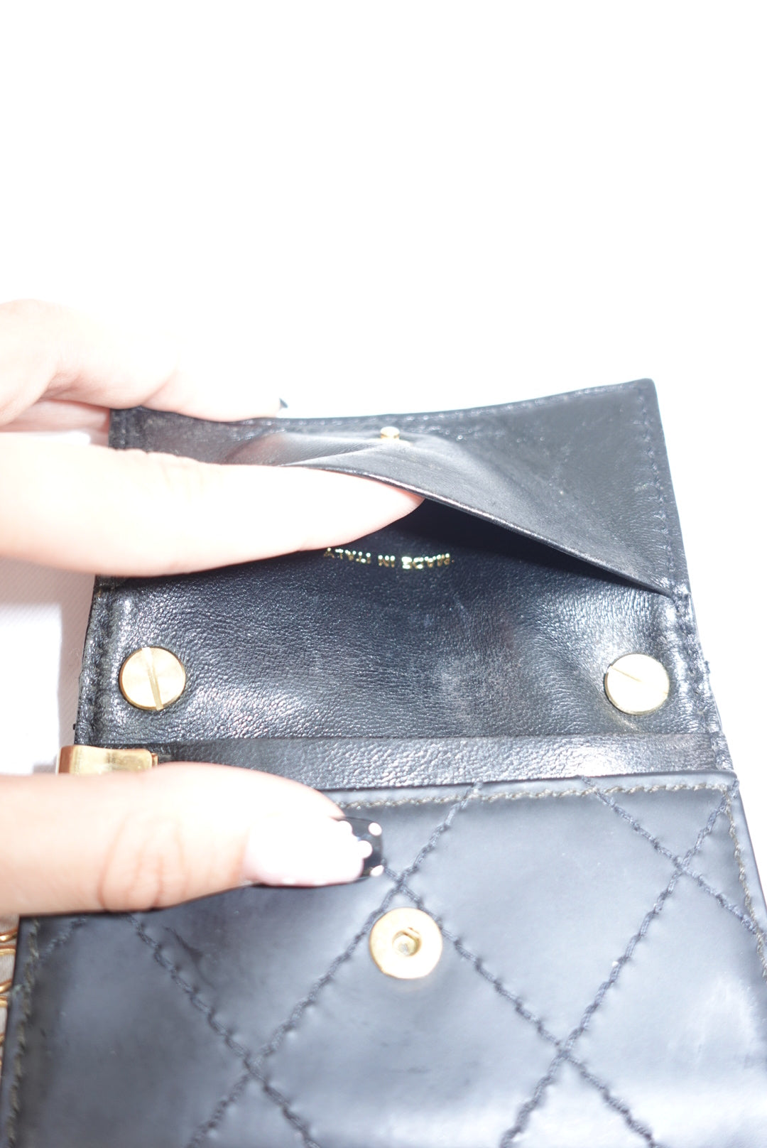 122. Re-Worked Chanel Timeless Mini Keychain Quilted Black Leather W.O.C.