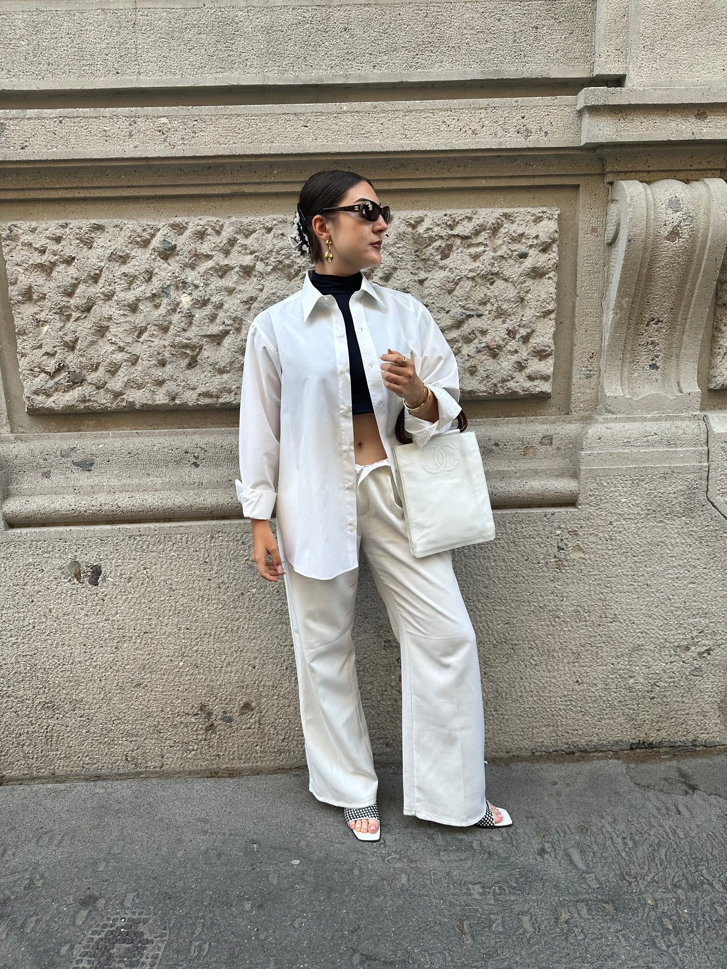 Chanel Vintage Mini Tote Bag White Leather