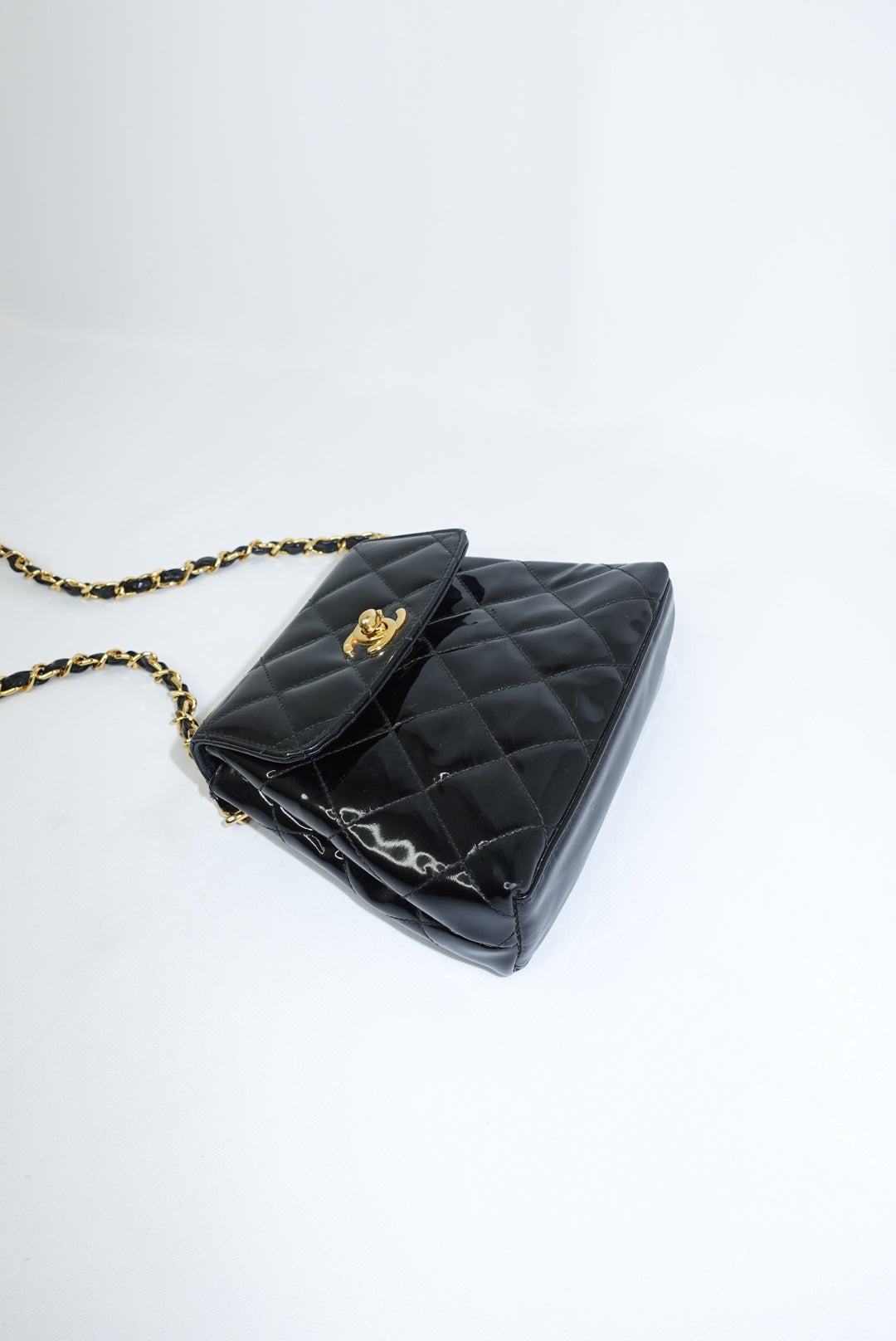Chanel Vintage Black Patent Leather Timeless Belt Bag CC Logo