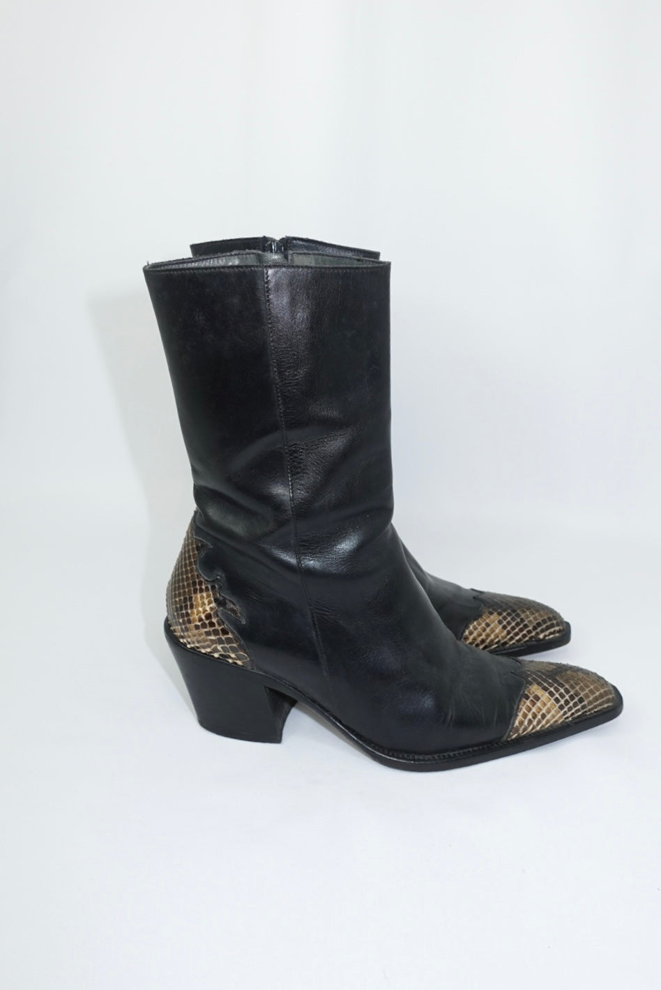 Vintage Black Western Boots With Python Detailing