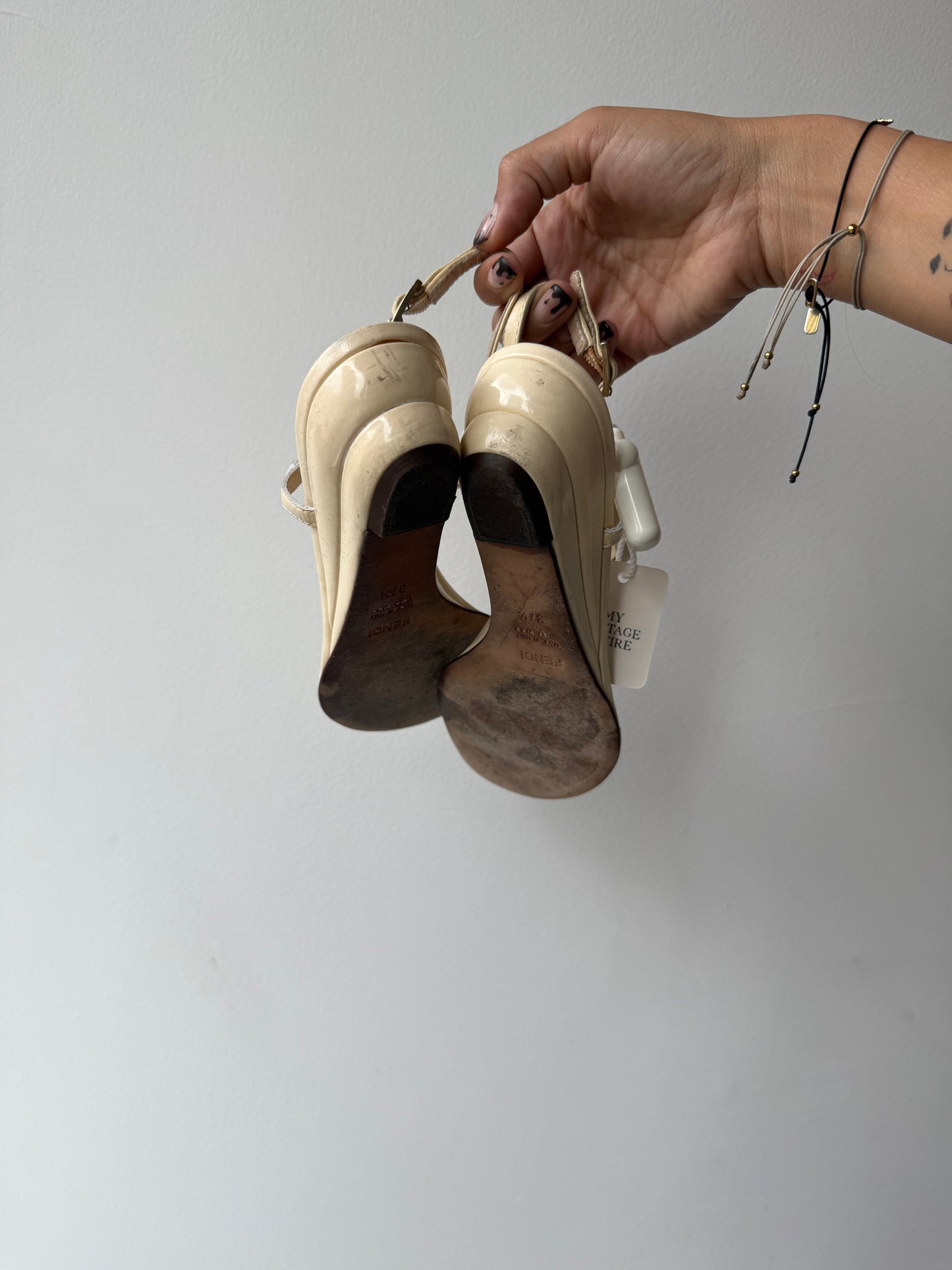 166. Fendi Vintage Wedges Ivory Patent Leather 37
