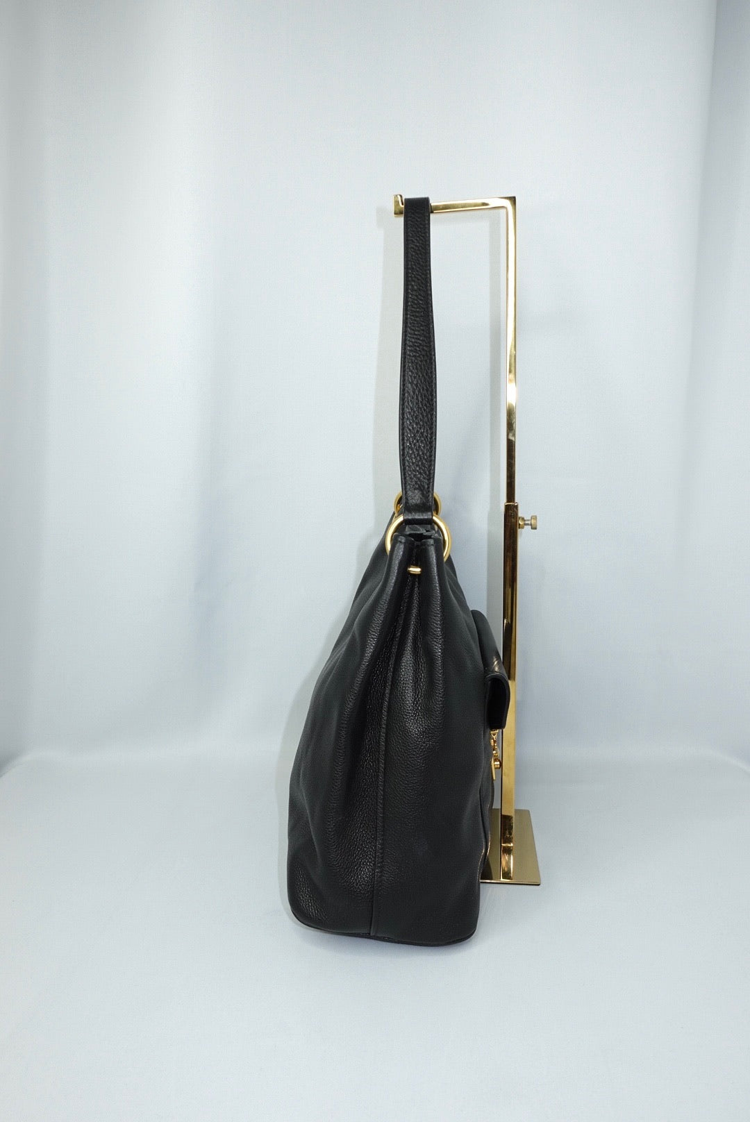 003. MIU MIU Vitello Phenix Front Pocket Tote Black Bag
