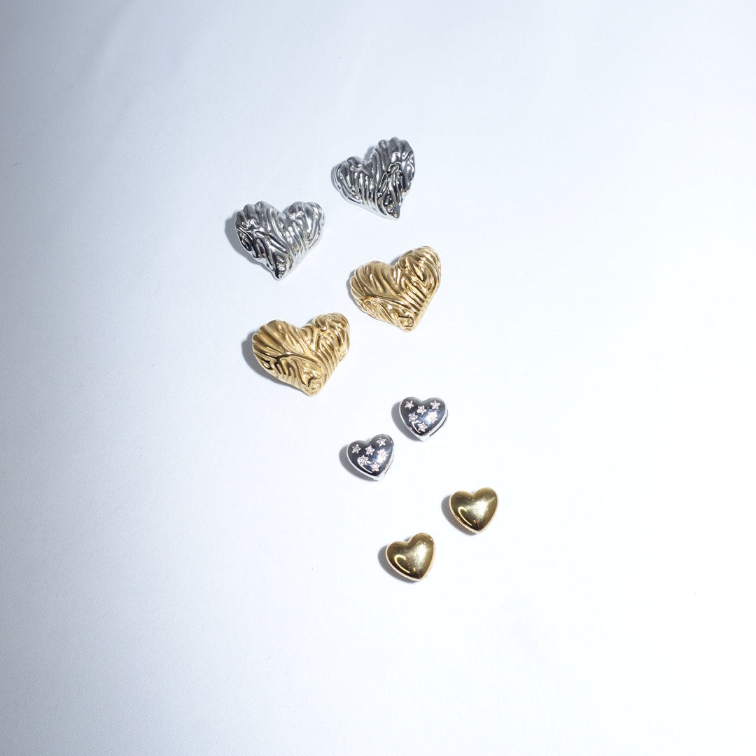 Stainless Steel Striped Heart Big Earrings