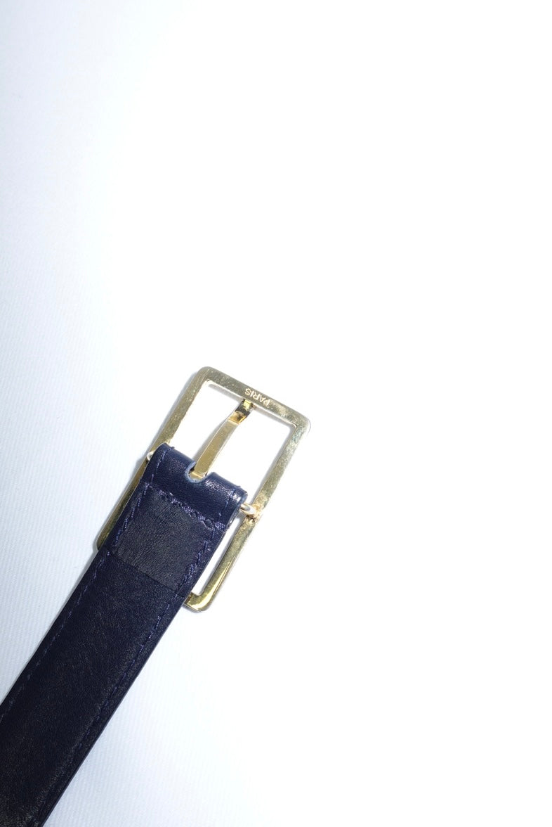 Chanel Navy Blue Leather CC Logo Vintage Belt