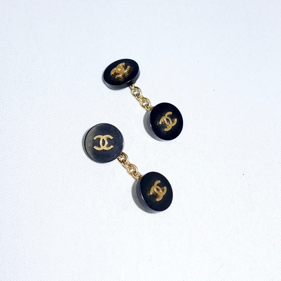 Chanel Black and Gold Cufflinks