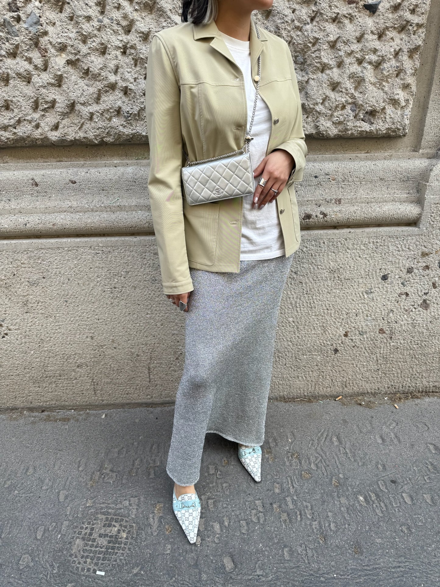 Long Silver Vintage Skirt