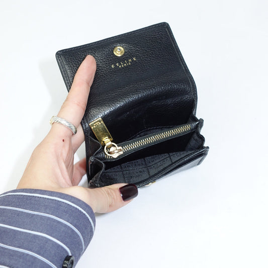 Celine black leather wallet interior view