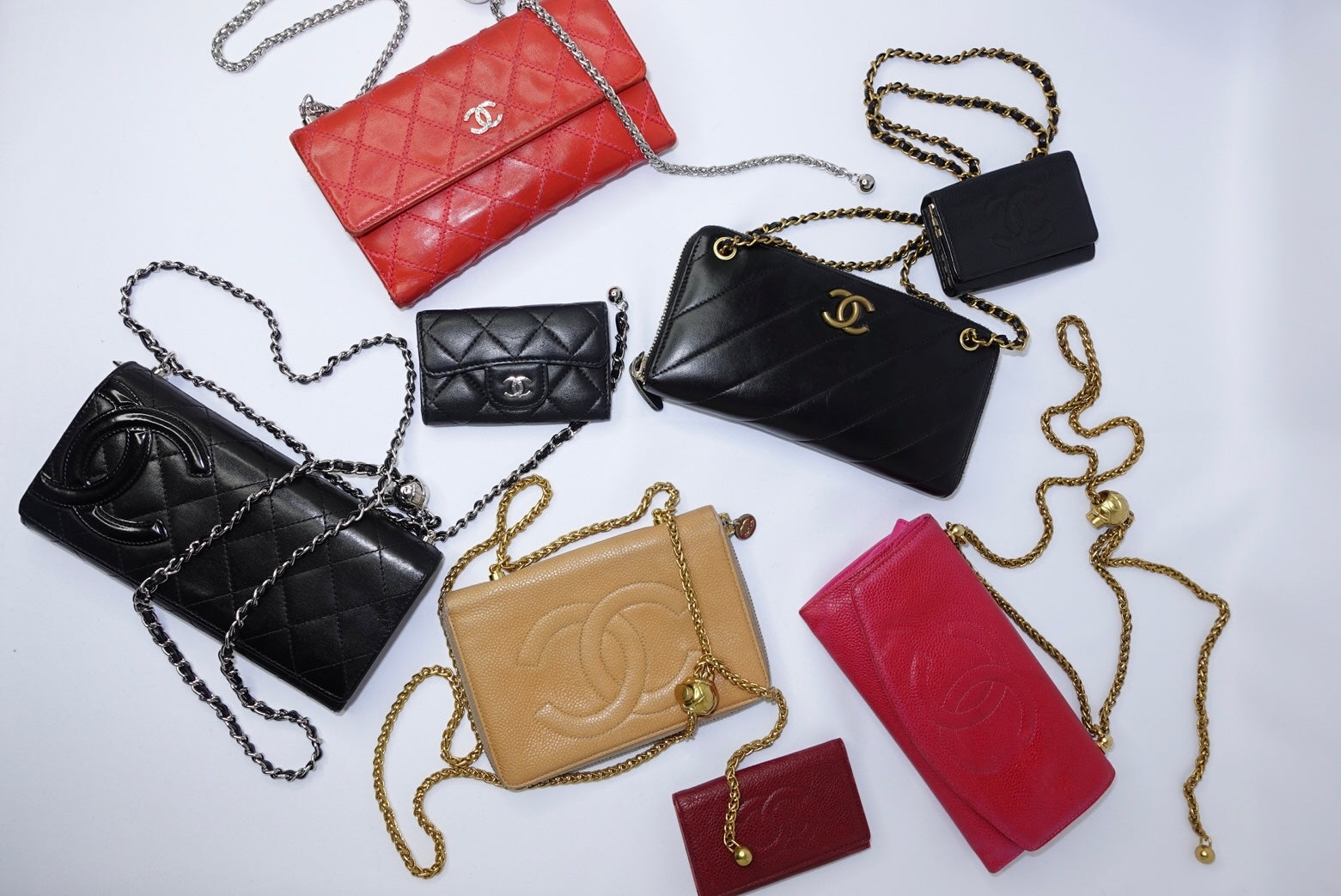 Reworked Chanel wallets with chain
