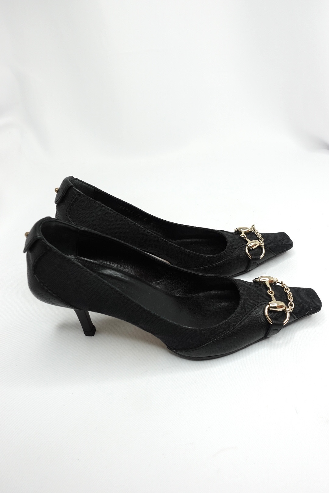 Gucci Black Monogram Canvas Horsebit Heels Gucci Black Monogram Canvas Horsebit Heels 37C