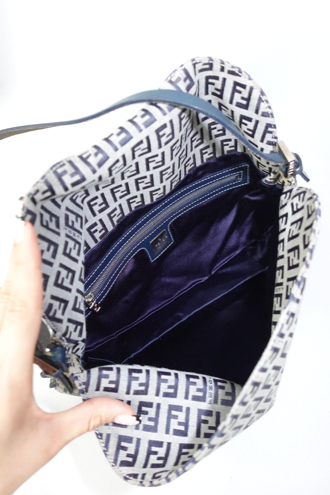 111. Fendi Zucchini Vintage Baguette in Navy Canvas Monogram