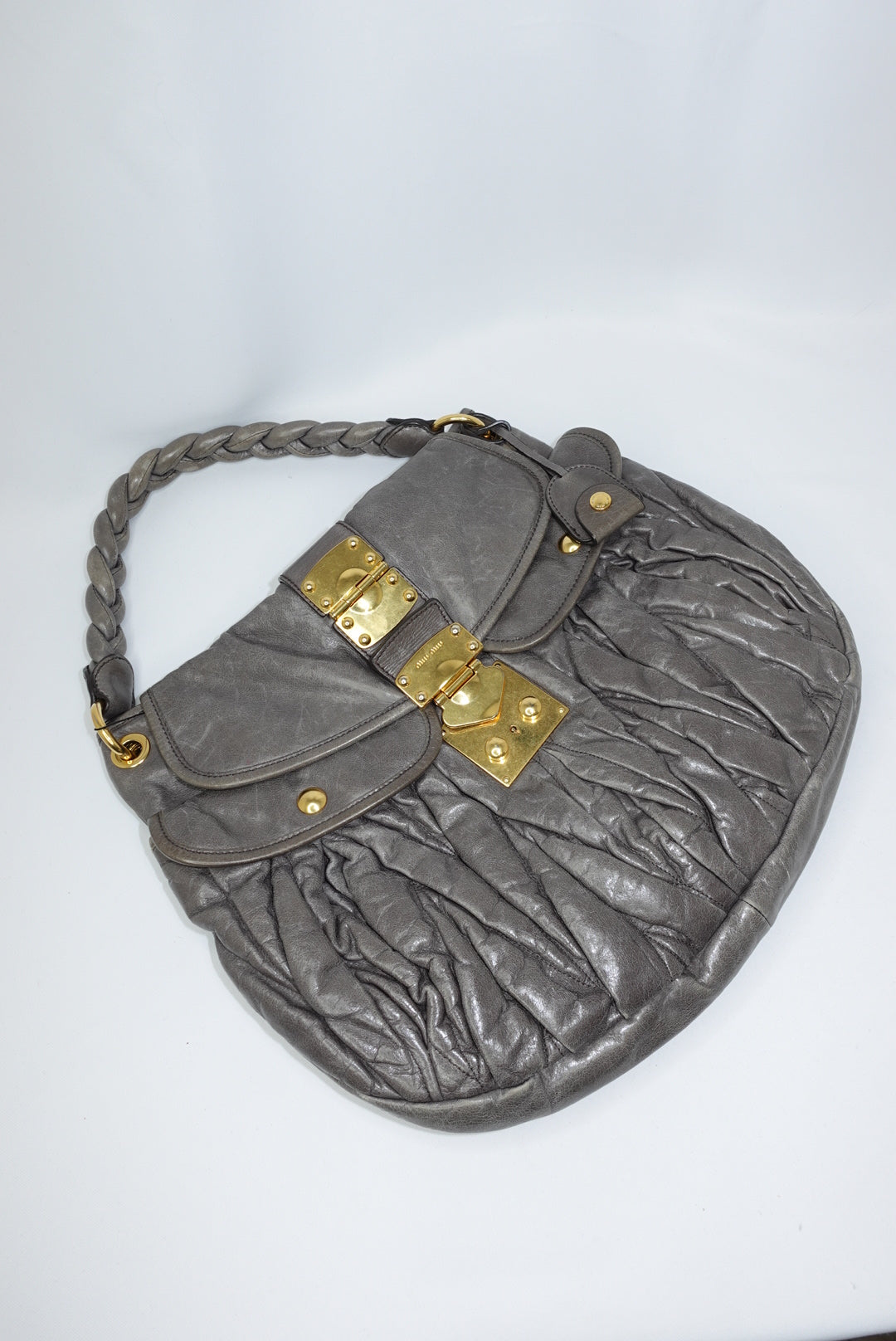 Miu Miu Vintage Gray Matelassé Coffer Shoulder Bag