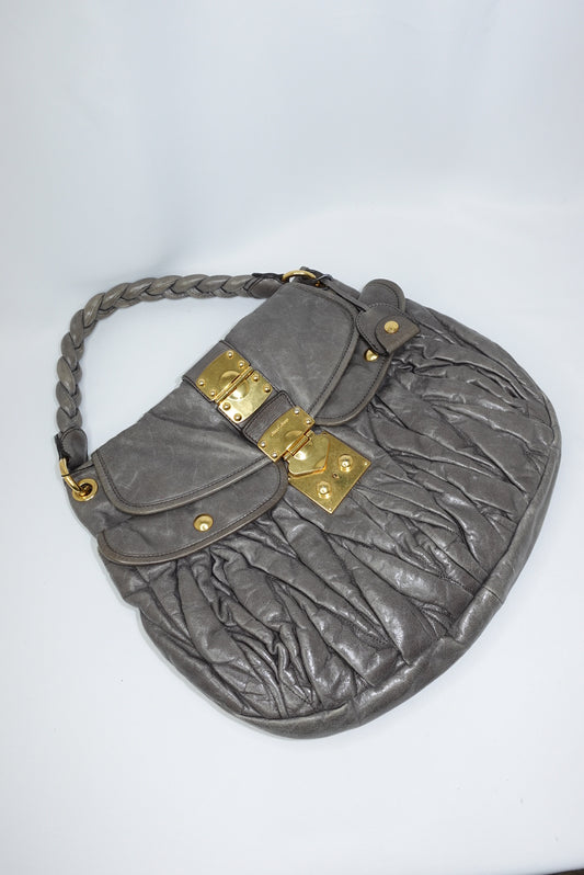 Miu Miu Vintage Gray Matelassé Coffer Shoulder Bag