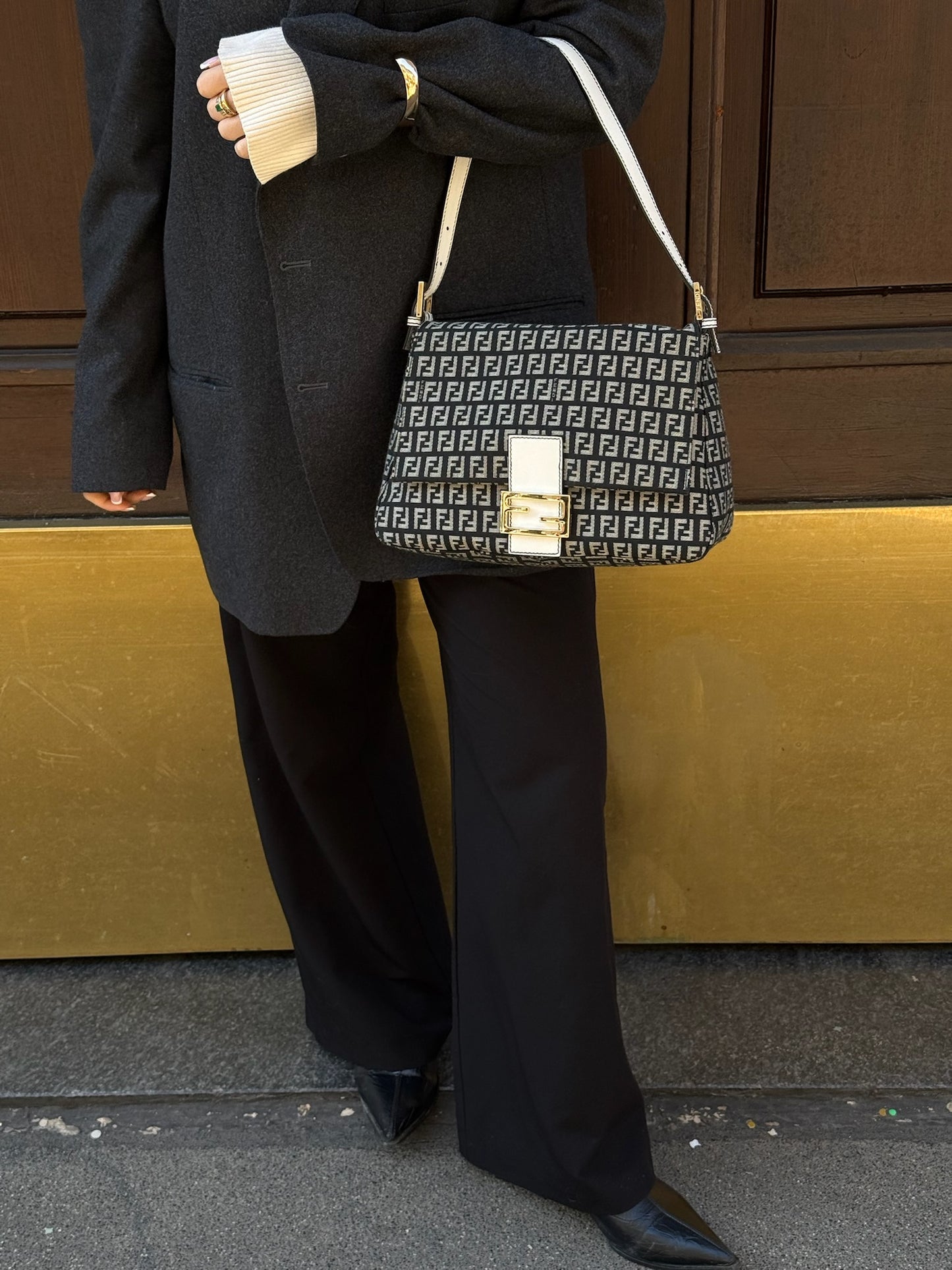 Fendi Mamma Baguette Zucchini B&W Canvas Monogram Vintage Bag