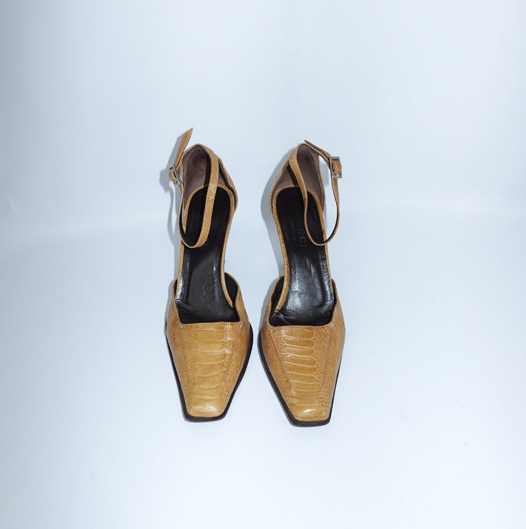 Gucci Reptile Mustard Kitten Heels 37.5