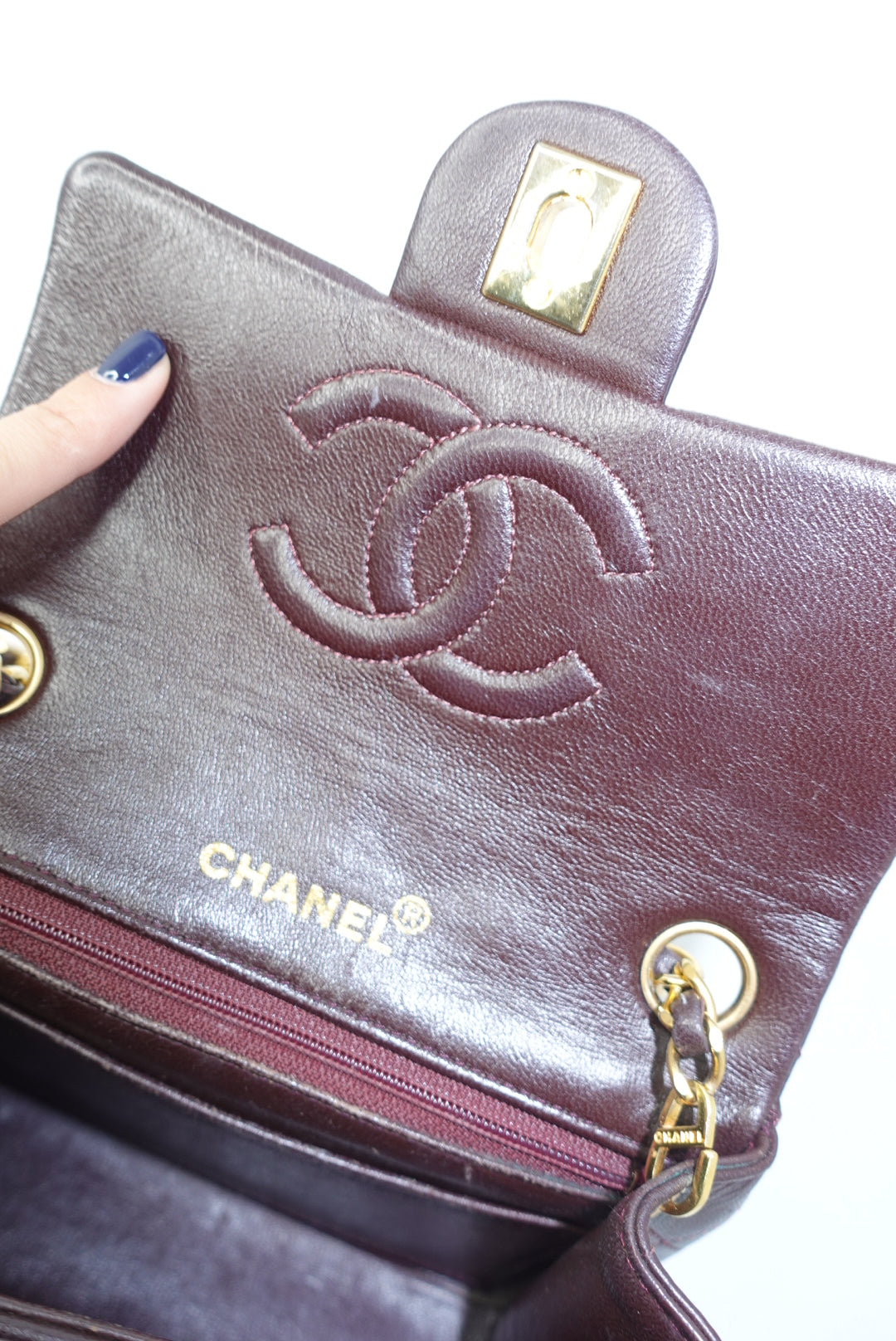 Chanel Vintage Mini Square Quilted Lambskin Bag in Burgundy