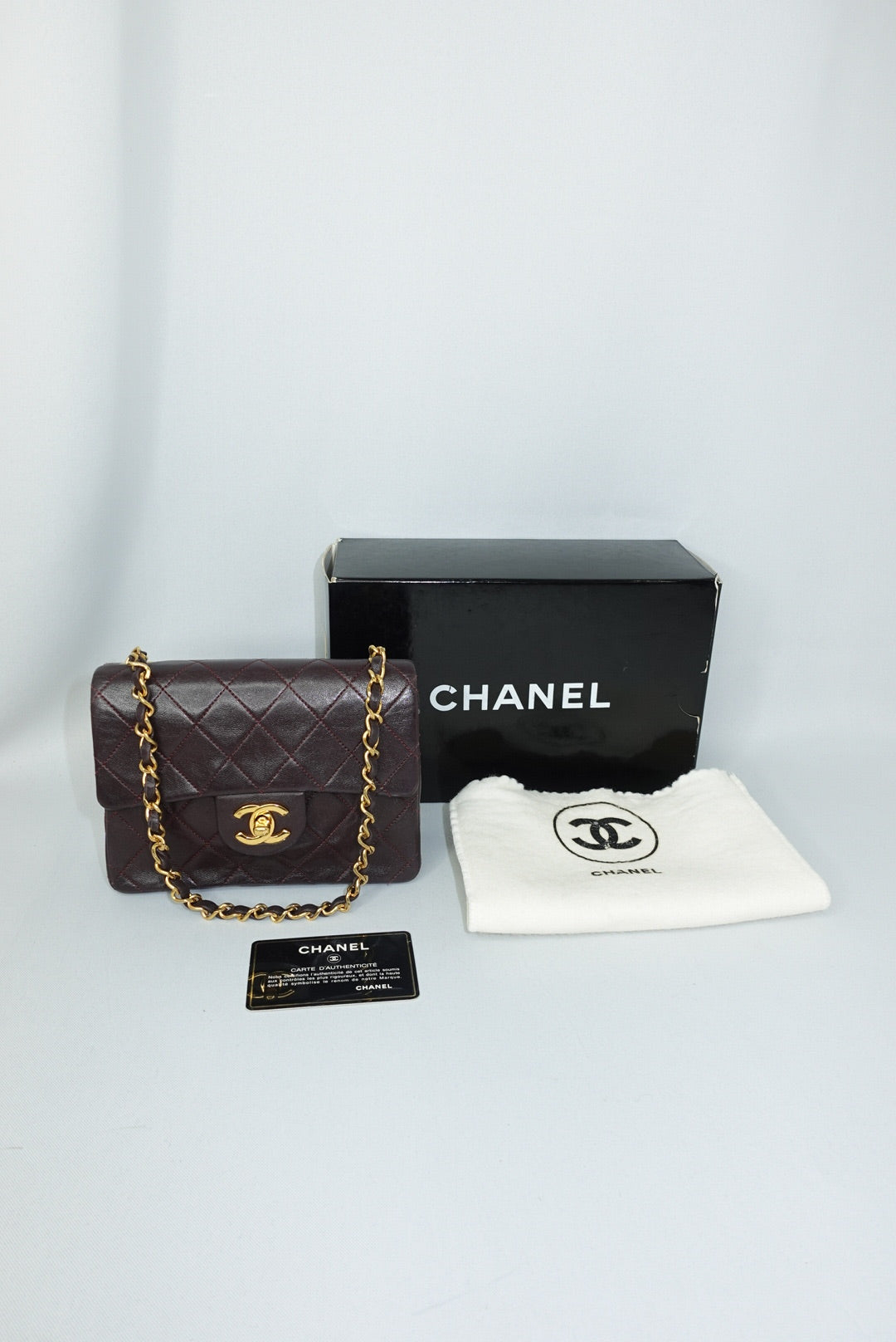 Chanel Vintage Mini Square Quilted Lambskin Bag in Burgundy