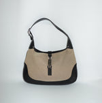 Gucci Jackie Vintage Shoulder Bag in Beige Canvas & Black Leather