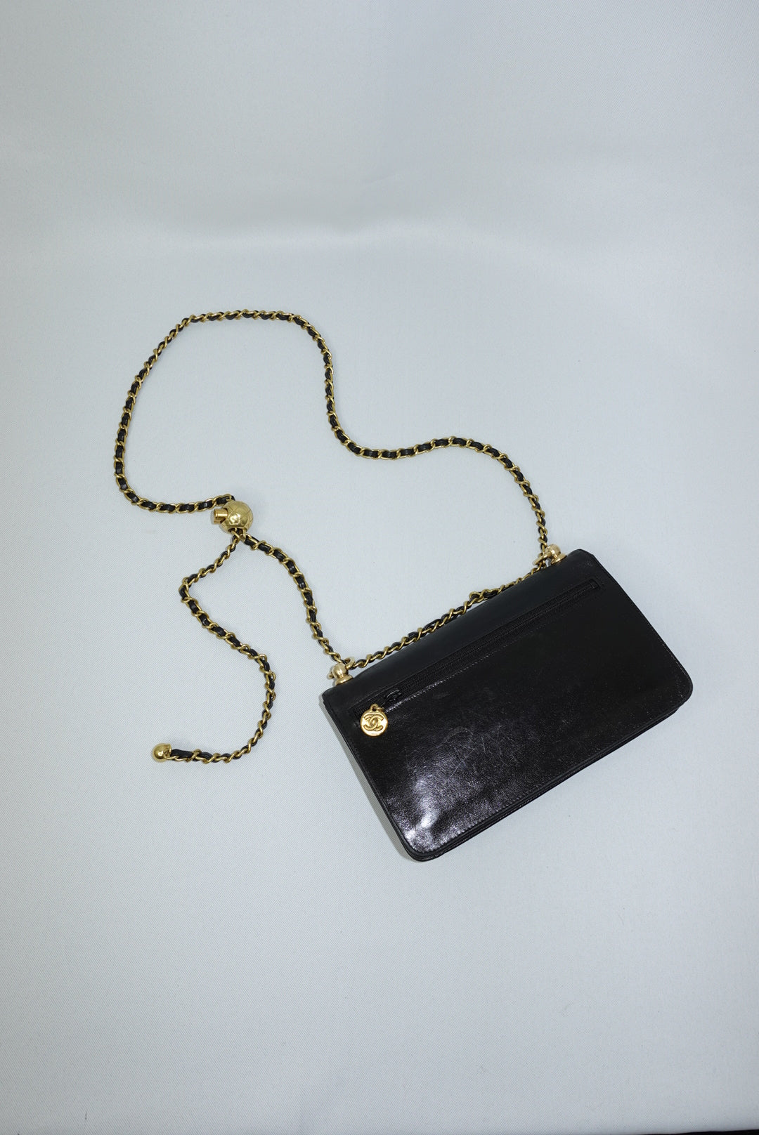 Chanel Re-Worked Vintage Flap Wallet With Chain Black Lambskin CC logo