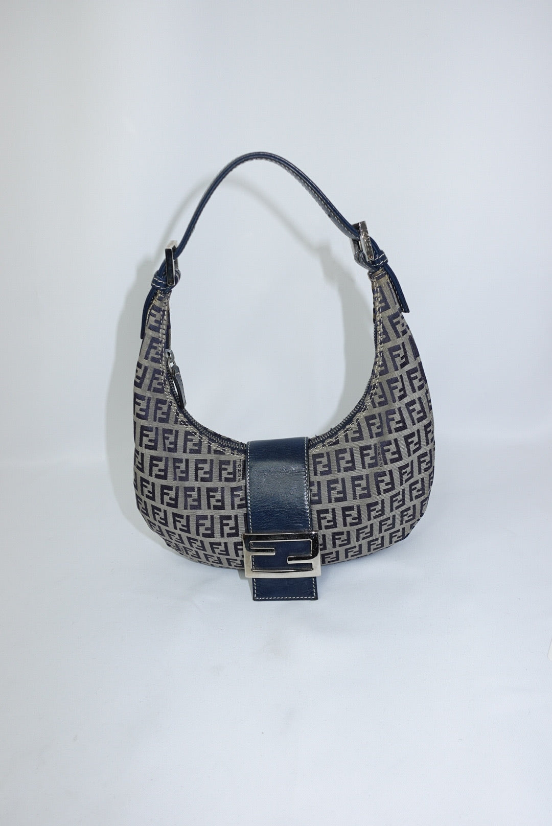 Fendi FF Zucchini Vintage Brown Canvas Vintage Croissant Bag