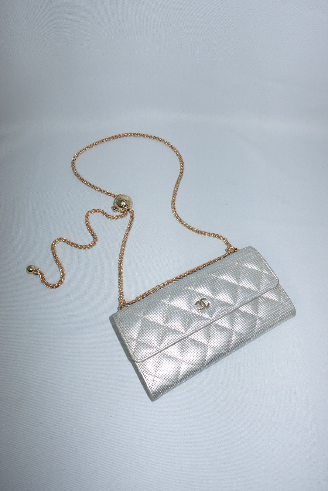 Chanel Vintage Re-Worked WOC in Silver Lambskin Leather with Iconic Interlocking CC