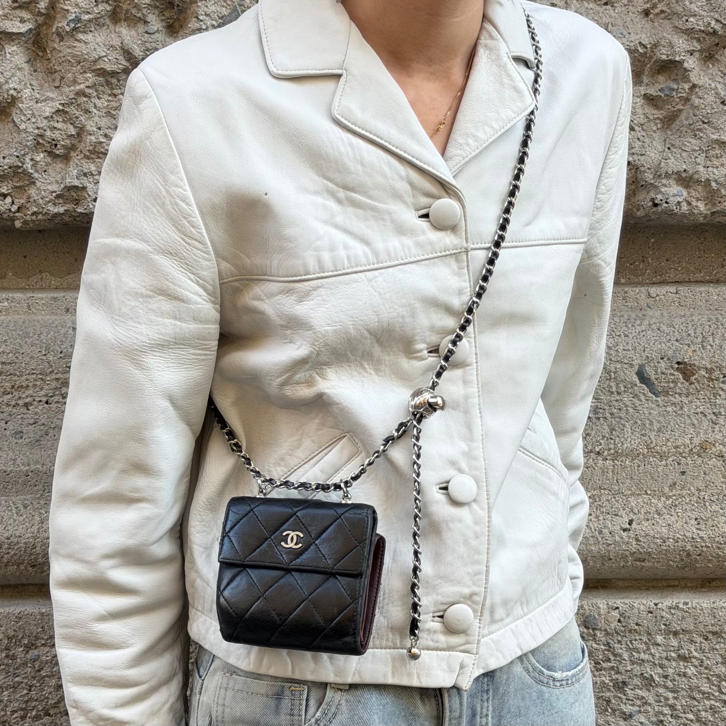 Chanel Reworked Black Quilted Mini Flap Wallet Chain