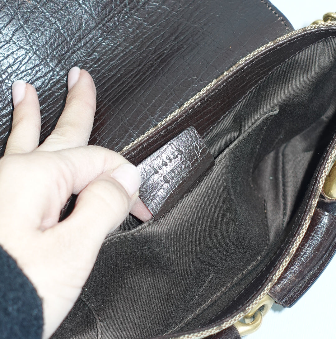 Gucci Horsebit Chain Monogram Canvas Shoulder Bag